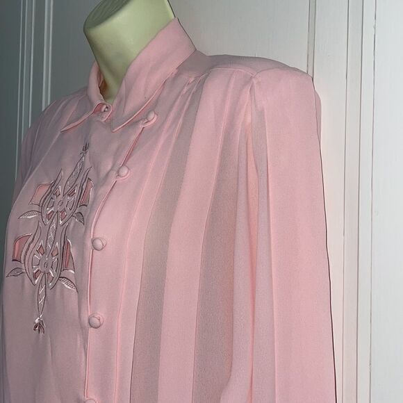 Vtg 80s/90s‎ Jean de Pierre light pink embroidered blouse - Picture 3 of 9